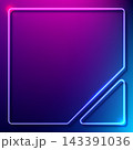 Futuristic neon frame glowing bright pink purple and cyan blue on a dark gradient background in a night club digital display, tech modern cyberpunk aesthetic 143391036
