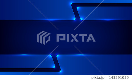 Futuristic dark blue metallic background with glowing neon lights and smooth geometric layers for technology banner digital design sci fi wallpaper concept 143391039