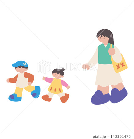 家族親子走る子どもと追いかける母親手描きベクターイラスト 家族親子走る子どもと追いかける母親手描きベクターイラスト 143391476