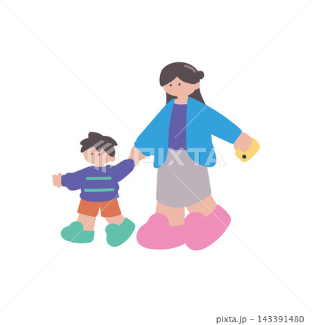 家族親子スマホを持つ母親と息子手描きベクターイラスト 家族親子スマホを持つ母親と息子手描きベクターイラスト 143391480