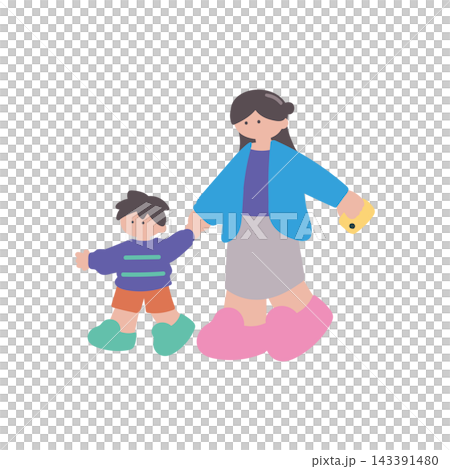 家族親子スマホを持つ母親と息子手描きベクターイラスト 家族親子スマホを持つ母親と息子手描きベクターイラスト 143391480