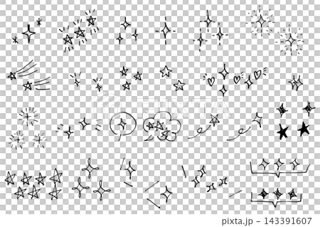 一組單色手繪星星和閃光圖示。 一組單色手繪星星和閃光圖示。 143391607