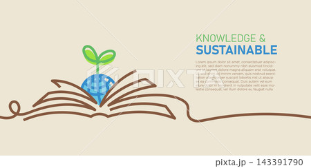 Knowledge and Sustainability Concept with Open Book, Earth and Growing Seedling Knowledge and Sustainability Concept with Open Book, Earth and Growing Seedling 143391790