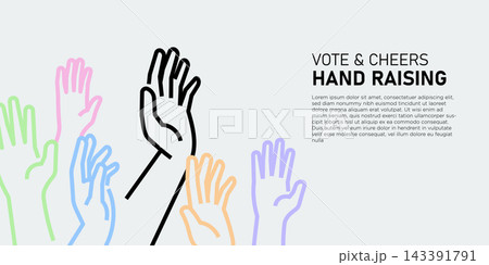 Hand Raising in the Air Single Line Art Minimalist Banner 143391791