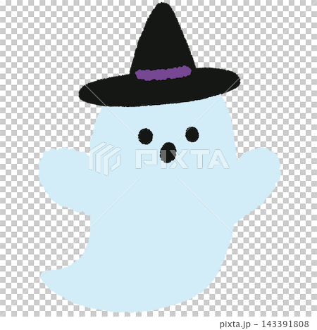 A cute ghost wearing a witch's hat 143391808
