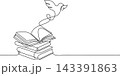 Knowledge and imagination learning concept with books stack and bird flying continuous line drawing 143391863