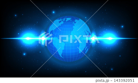 Futuristic technology background with glowing digital planet earth globe and neon light flare effect Futuristic technology background with glowing digital planet earth globe and neon light flare effect 143392051