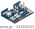 Oil and Gas Processing Plant with Offshore Drilling Platform Isometric Illustration 143392325