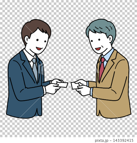 Exchanging business cards between men Exchanging business cards between men 143392415
