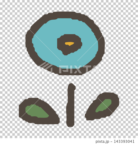 A hand-drawn, stylized illustration of a round flower. 143393041