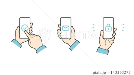 スマホの画面表示と手のイラストセット スマホの画面表示と手のイラストセット 143393273
