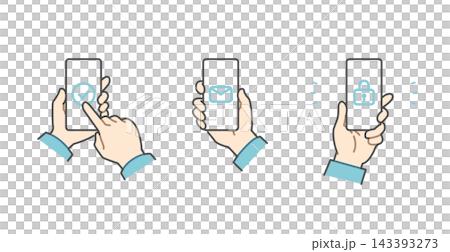 スマホの画面表示と手のイラストセット スマホの画面表示と手のイラストセット 143393273