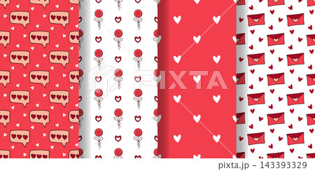Cute seamless patterns with hearts, letters and messages Cute seamless patterns with hearts, letters and messages 143393329