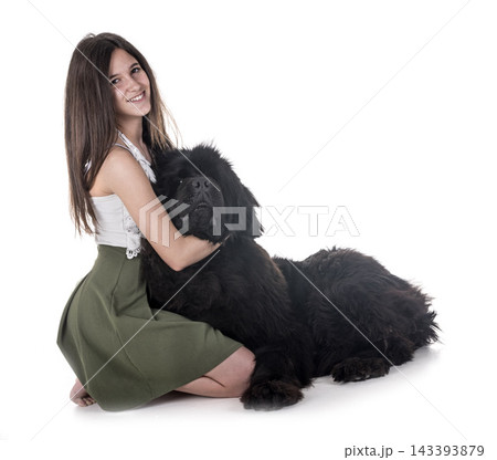 newfoundland dog and woman newfoundland dog and woman 143393879