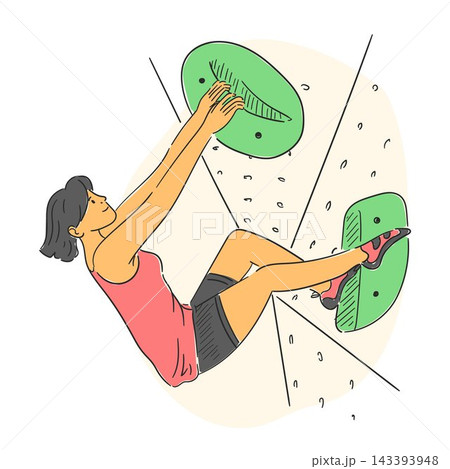 Female athlete climbing indoor bouldering Female athlete climbing indoor bouldering 143393948