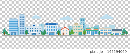 An illustration of a cityscape lined with modern buildings and hospitals. An illustration of a cityscape lined with modern buildings and hospitals. 143394069