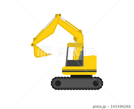 フラットイラスト:黄色いショベルカー フラットイラスト:黄色いショベルカー 143394268