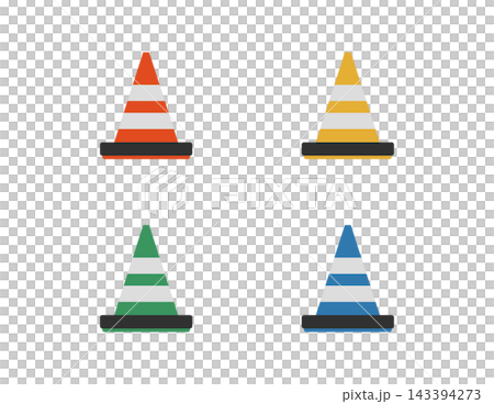 フラットイラスト：4色の三角コーン 143394273