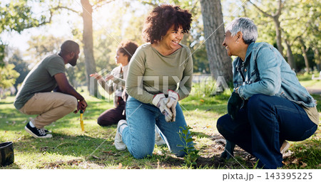 Plant, support and community people in park, nature and garden for sustainable environment. Collaboration, climate change and happy volunteers with planting, gloves and green ecology for earth day Plant, support and community people in park, nature and garden for sustainable environment. Collaboration, climate change and happy volunteers with planting, gloves and green ecology for earth day 143395225