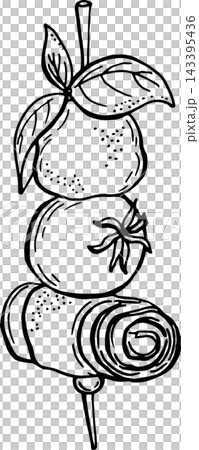 Cheese Pantry Tomato, Basil and Cured Meat Canape Hand Drawn Vector Collection Gourmet Appetizer on Skewer 143395436