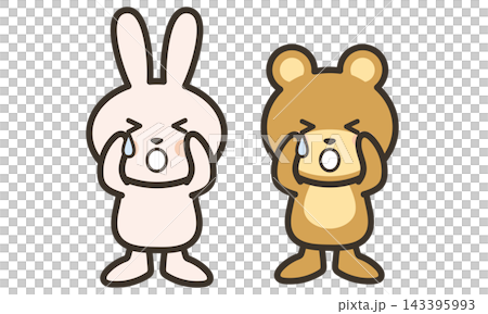 Cute animal character illustrations of a sad, crying rabbit and bear. Cute animal character illustrations of a sad, crying rabbit and bear. 143395993