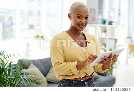 Black woman, smile and portrait with tablet for business, website developer with plan in office. Female coder, ebook and happy with research or review for online app, network project for digital Black woman, smile and portrait with tablet for business, website developer with plan in office. Female coder, ebook and happy with research or review for online app, network project for digital 143396887
