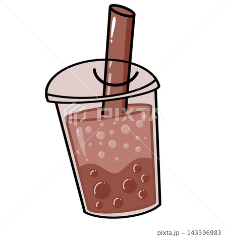 Cute boba milk tea cup with straw illustration Cute boba milk tea cup with straw illustration 143396983