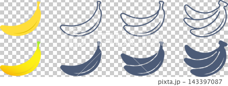 A set of icon materials for a separated banana and a bunch of bananas. A set of icon materials for a separated banana and a bunch of bananas. 143397087