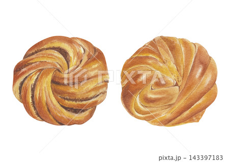 Watercolor freshly baked pastries set 143397183