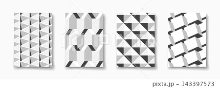 Collection of 3d monochrome modern covers, posters. Abstract textured black and white print with geometric shapes for business or creative design projects 143397573