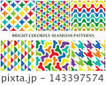 Vector collection of bright colorful seamless patterns. Modern geometric multicolor background templates set with creative abstract repeat textures and trendy vibrant style for wrapping paper 143397574