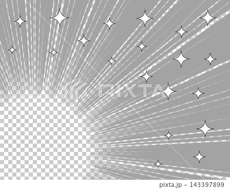 A manga-style background illustration with sparkling speed lines and a margin in the bottom left corner. 143397899