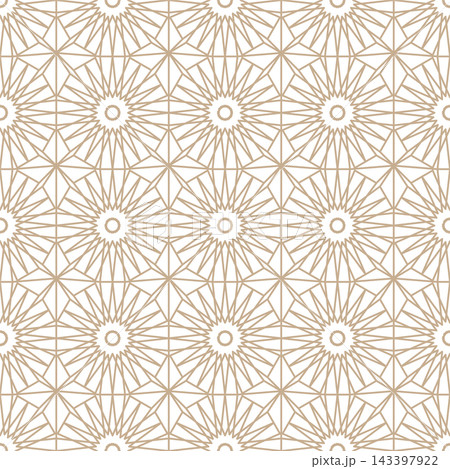 Gold luxury seamless geometric ornamental vector pattern. Elegant oriental Arabic eastern background. Decorative endless grid texture. Tile mosaic print 143397922