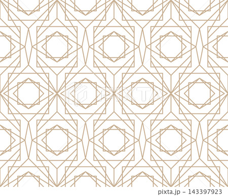 Gold luxury seamless geometric ornamental vector pattern. Elegant oriental Arabic eastern background. Decorative endless grid texture. Tile mosaic print 143397923