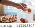 Hand Selecting Fresh Chicken Eggs from Egg Cartons 143398307