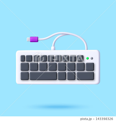 3D Computer keyboard connected by cable 3D Computer keyboard connected by cable 143398326