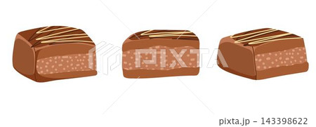 Chocolate candies set. Homemade dessert with milk chocolate and nuts. Vector hand drawn illustration for packaging, confectionery branding, sweet recipes, stickers, print 143398622