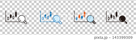 An icon for stock price analysis. An illustration of a stock price chart and a magnifying glass. An icon for stock price analysis. An illustration of a stock price chart and a magnifying glass. 143399309