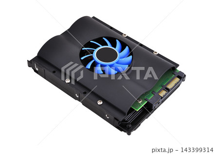 Hard Drive With Cooling Fan Isolated on White Background 143399314