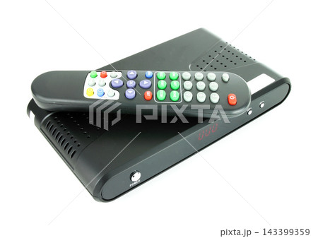 Digital TV Receiver and Remote Control Isolated on White Digital TV Receiver and Remote Control Isolated on White 143399359