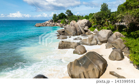 Sandy beach with turquoise water. Seychelles, Mahe. Carana Beach 143399591