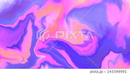 Abstract bright purple and coral pink wavy marble effect background. Modern digital watercolor paint textured backdrop with flowing gradient waves for contemporary design, wallpaper, liquid texture 143399991