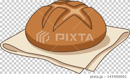 Freshly Baked Artisan Round Bread Loaf Illustration, Homemade Sourdough Boule on Cloth Napkin Isolated for Bakery Logo, Menu, and Recipe Design Freshly Baked Artisan Round Bread Loaf Illustration, Homemade Sourdough Boule on Cloth Napkin Isolated for Bakery Logo, Menu, and Recipe Design 143400091