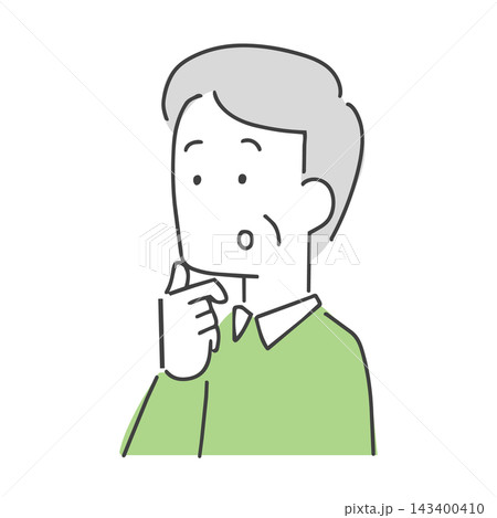 口を丸く開けて驚き納得する中年男性のイラスト 143400410