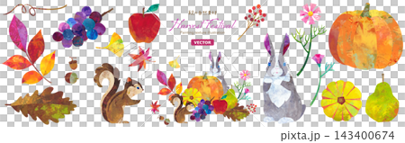 Cute harvest festival (Thanksgiving) clipart composed of watercolor illustrations of squirrels and wild rabbits. Set of parts. Vector. Cute harvest festival (Thanksgiving) clipart composed of watercolor illustrations of squirrels and wild rabbits. Set of parts. Vector. 143400674