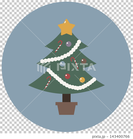Colorful Christmas tree icon illustration with a round background / Green and red Christmas materials 143400766