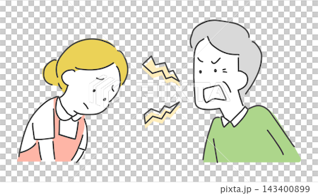 An illustration of a middle-aged man yelling at a store clerk. An illustration of a middle-aged man yelling at a store clerk. 143400899