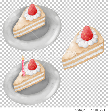 Watercolor Strawberry Shortcake Slice Clipart Set, Birthday Cake with Candle Illustration PNG Watercolor Strawberry Shortcake Slice Clipart Set, Birthday Cake with Candle Illustration PNG 143401221