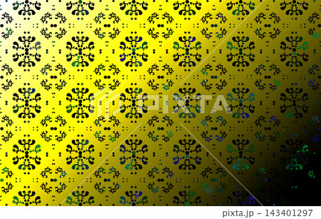Yellow gradient damask seamless pattern with black baroque ornaments and colorful accents, elegant vintage textile background Yellow gradient damask seamless pattern with black baroque ornaments and colorful accents, elegant vintage textile background 143401297