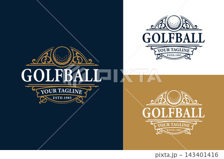 Luxury Golf Ball Logo Vintage Ornate Filigree Crest Emblem Vector 143401416